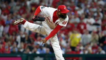 PHILADELPHIA, PENNSYLVANIA - NOVEMBER 02: Jose Alvarado #46 of the Philadelphia Phillies delivers a pitch against the Houston Astros during the fifth inning in Game Four of the 2022 World Series at Citizens Bank Park on November 02, 2022 in Philadelphia, Pennsylvania. (Photo by Al Bello/Getty Images)